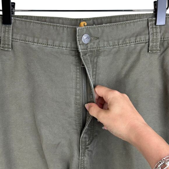 Carhartt Army Green Cargo Relaxed Fit Comfortable Straight Utility Pants Pockets - Picture 6 of 9